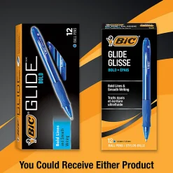BIC® Glide Bold Ballpoint Pens, Bold Point, 1.6 mm, Translucent Barrel, Blue Ink, Pack Of 12 Pens
