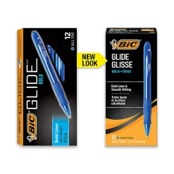 BIC® Glide Bold Ballpoint Pens, Bold Point, 1.6 mm, Translucent Barrel, Blue Ink, Pack Of 12 Pens
