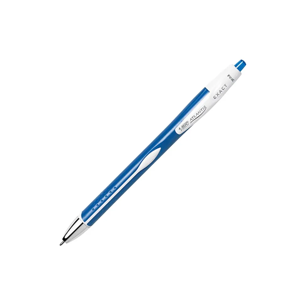 BIC® Glide™ Exact Retractable Ballpoint Pens, Fine Point, 0.7 mm, Blue Barrel, Blue Ink, Pack Of 12 Pens