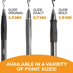 BIC Glide Retractable Ballpoint Pens, Medium Point, 1.0 mm, Clear Barrel, Black Ink, Pack Of 12