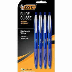 BIC® Glide Retractable Ballpoint Pens, Medium Point, 1.0 mm, Blue Barrel, Blue Ink, Pack Of 4 Pens