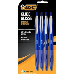 BIC® Glide Retractable Ballpoint Pens, Medium Point, 1.0 mm, Blue Barrel, Blue Ink, Pack Of 4 Pens