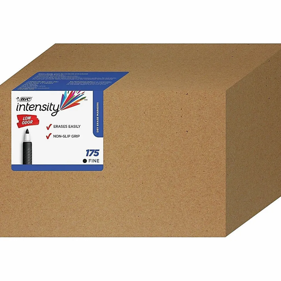 BIC® Great Erase® Grip Dry-Erase Markers, Fine Point, Black Ink, Box of 175