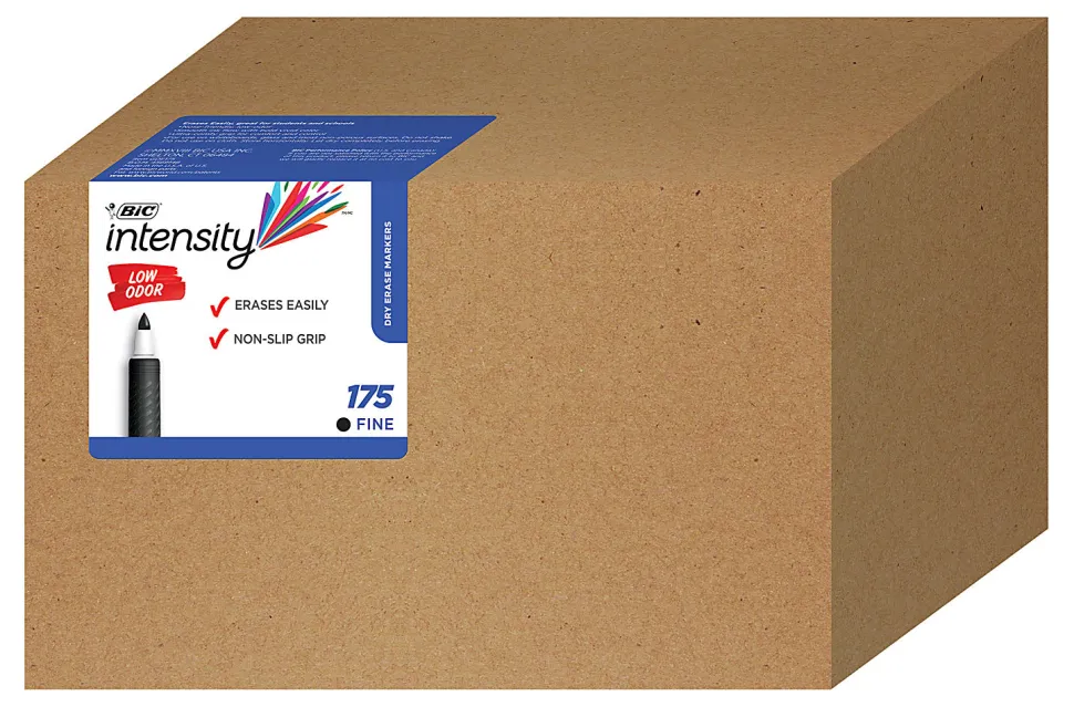 BIC® Great Erase® Grip Dry-Erase Markers, Fine Point, Black Ink, Box of 175