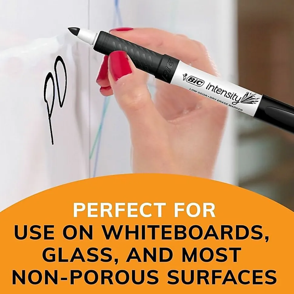 BIC® Great Erase® Grip Dry-Erase Markers, Fine Point, Black Ink, Box of 175