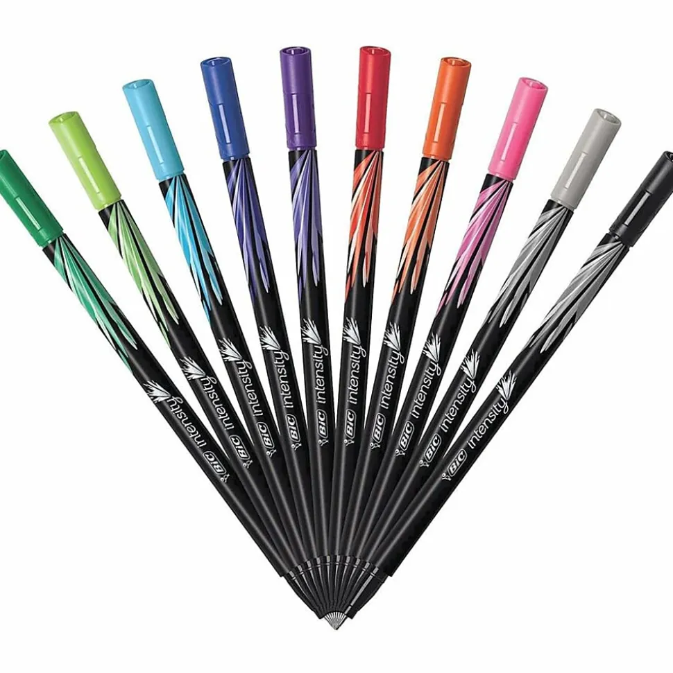 BIC® Intensity Fineliner Marker Pens, Fine Point, 0.4 mm, Assorted Ink Colors, Pack Of 10 Pens