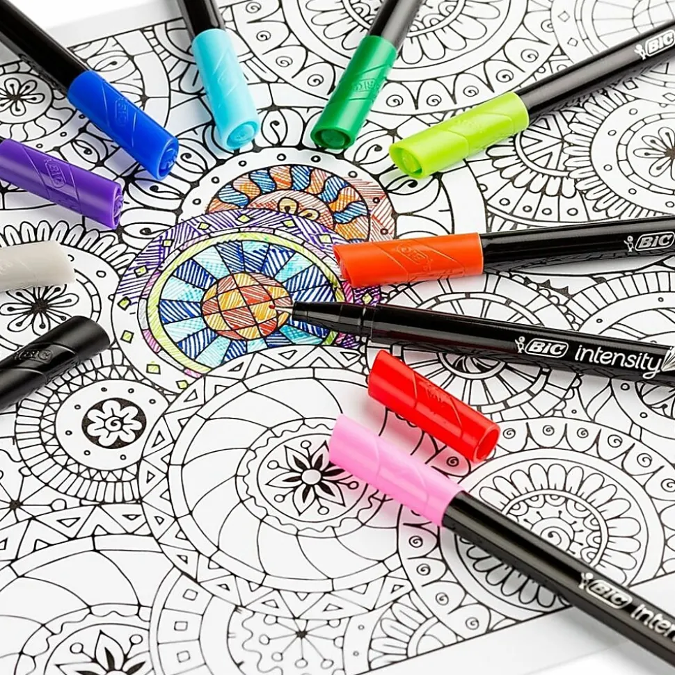 BIC® Intensity Fineliner Marker Pens, Fine Point, 0.4 mm, Assorted Ink Colors, Pack Of 10 Pens