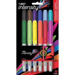 BIC Intensity Permanent Markers, Fine Point, Assorted Colors, Pack Of 12 Markers