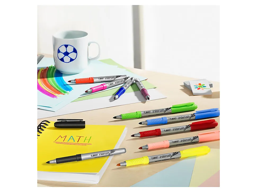 BIC Intensity Permanent Markers, Fine Point, Assorted Colors, Pack Of 12 Markers