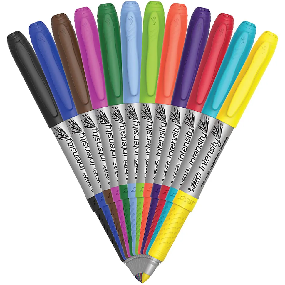 BIC Intensity Permanent Markers, Fine Point, Assorted Colors, Pack Of 12 Markers
