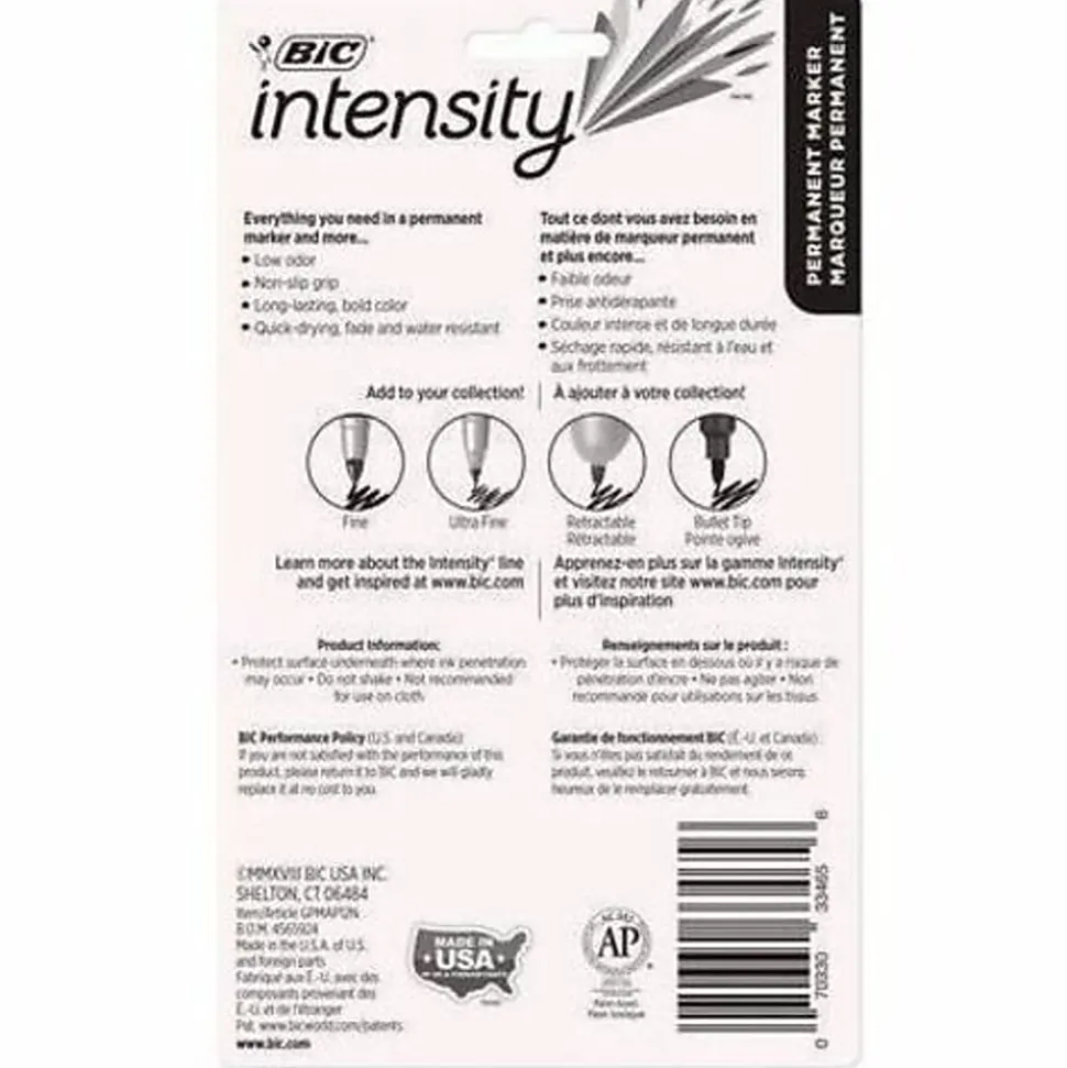 BIC Intensity Permanent Markers, Fine Point, Assorted Colors, Pack Of 12 Markers