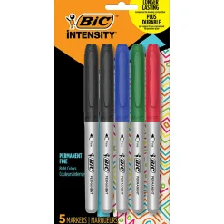 BIC Intensity Permanent Markers, Fine Point, Assorted Colors, Pack Of 5
