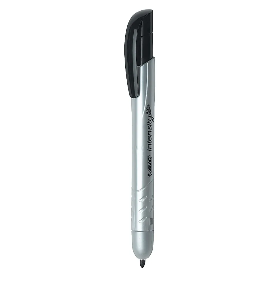 BIC Intensity Retractable Permanent Markers, Fine Point, Black, Pack Of 12 Markers