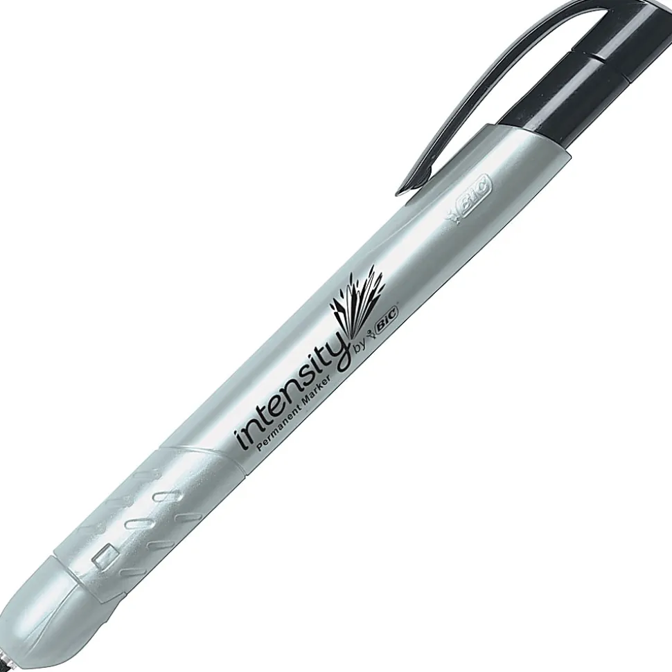 BIC Intensity Retractable Permanent Markers, Fine Point, Black, Pack Of 12 Markers
