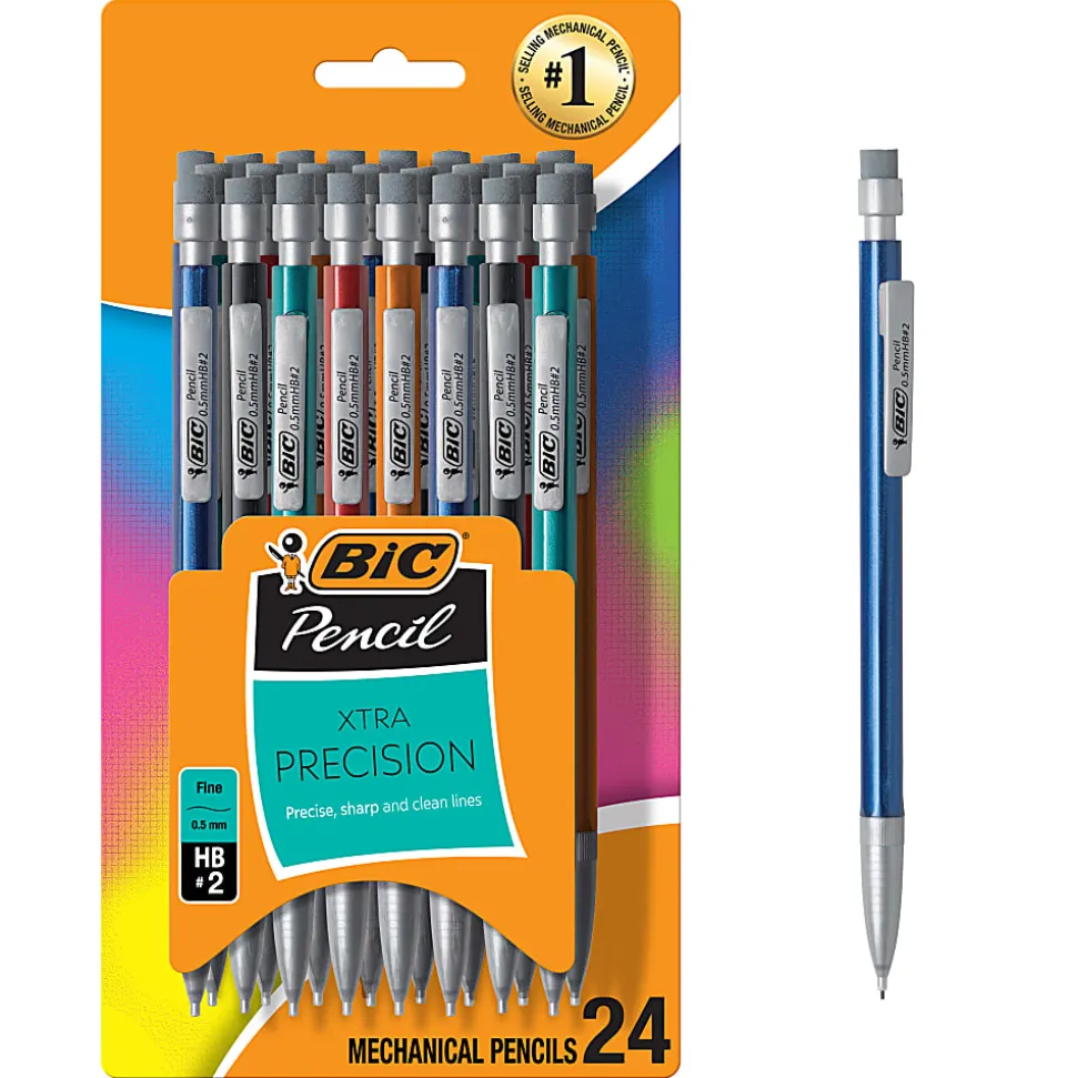 BIC Mechanical Pencils, Xtra Precision, Fine Point, 0.5 mm, Assorted Barrel Colors, Pack Of 24 Pencils