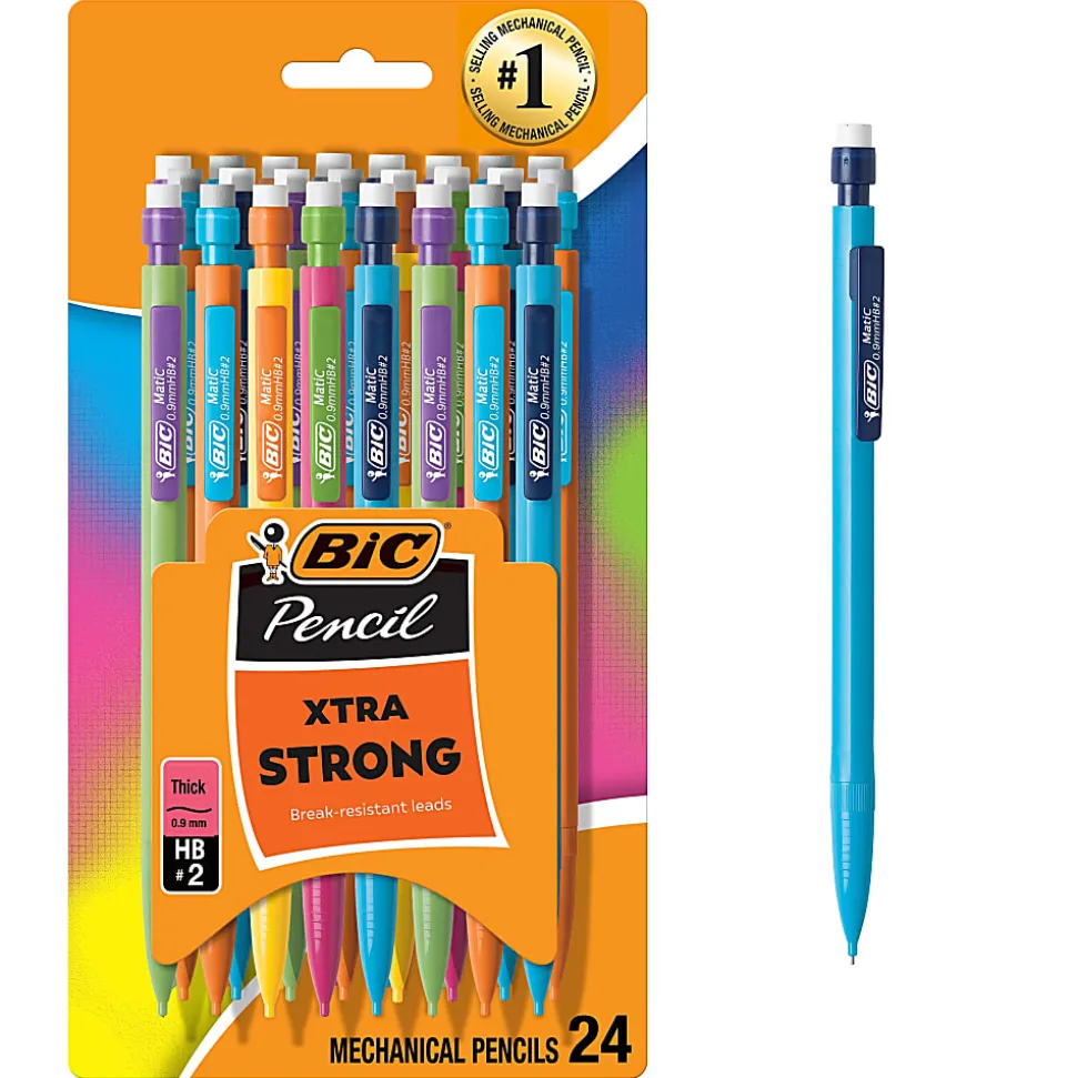 BIC Mechanical Pencils, Xtra Strong, 0.9 mm, Assorted Barrel Colors, Pack Of 24 Pencils