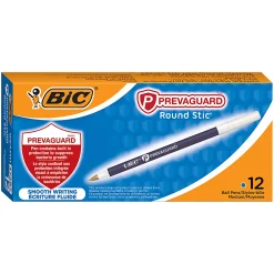 BIC® Prevaguard Round Stic Pens, Medium Point With Antimicrobial Additive, 1.0 mm, Blue Barrel, Blue Ink, Pack Of 12 Pens