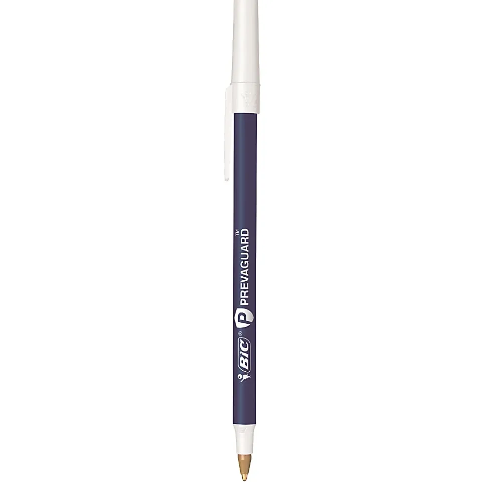 BIC® Prevaguard Round Stic Pens, Medium Point With Antimicrobial Additive, 1.0 mm, Blue Barrel, Blue Ink, Pack Of 12 Pens
