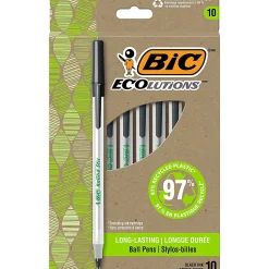 BICĀ® ReVolution Round Stic Pens, Medium Point, 1.0 mm, 74% Recycled, Semi-Clear Barrel, Black Ink, Pack Of 10 Pens