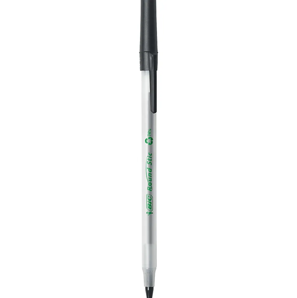 BIC® ReVolution Round Stic Pens, Medium Point, 1.0 mm, 74% Recycled, Semi-Clear Barrel, Black Ink, Pack Of 10 Pens