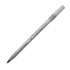 BIC Round Stic Ballpoint Pens, Medium Point, 1.0 mm, Translucent Barrel, Black Ink, Pack Of 12