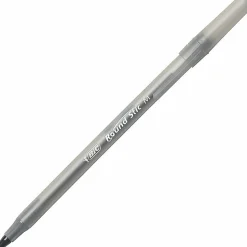 BIC Round Stic Ballpoint Pens, Medium Point, 1.0 mm, Translucent Barrel, Black Ink, Pack Of 12