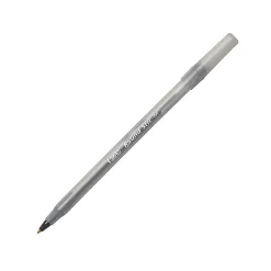 BIC Round Stic Ballpoint Pens, Medium Point, 1.0 mm, Translucent Barrel, Black Ink, Pack Of 12