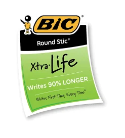 BIC Round Stic Ballpoint Pens, Medium Point, 1.0 mm, Translucent Barrel, Black Ink, Pack Of 12