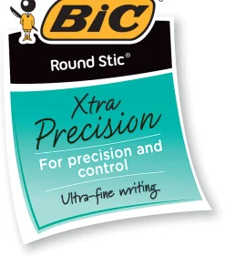 BIC® Round Stic® Ballpoint Pens, Fine Point, 0.8 mm, Translucent Barrel, Black Ink, Pack Of 12