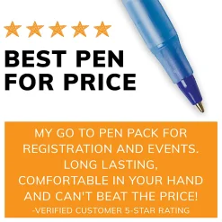 BIC Round Stic Ballpoint Pens, Medium Point, 1.0 mm, Translucent Barrel, Blue Ink, Box Of 60