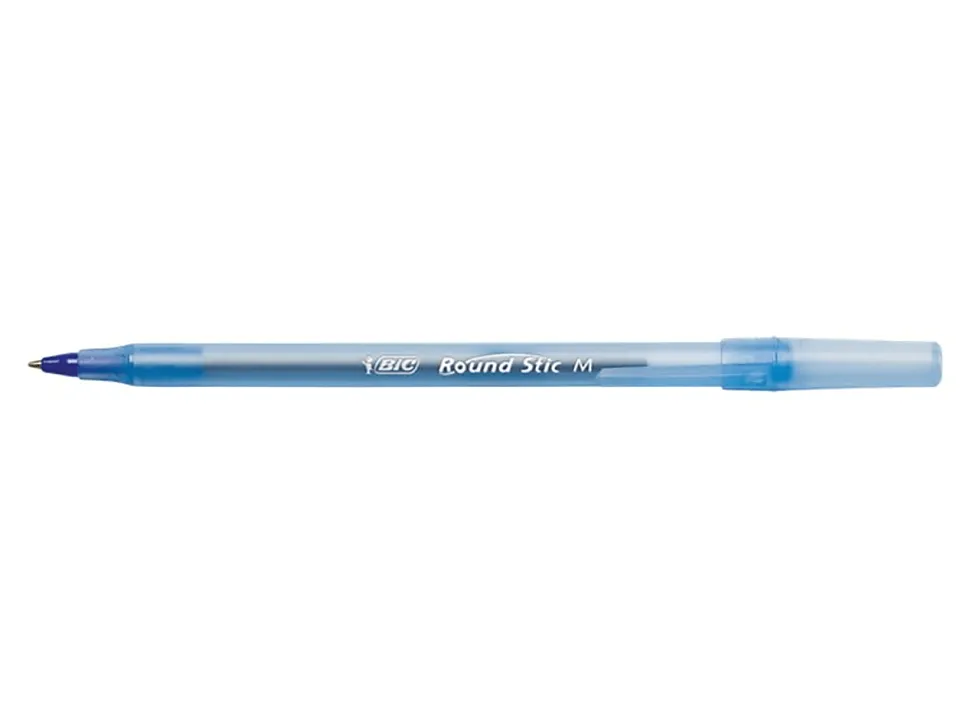 BIC Round Stic Ballpoint Pens, Medium Point, 1.0 mm, Translucent Barrel, Red Ink, Pack Of 12