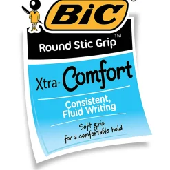 BIC® Round Stic Grip Ballpoint Pens, Medium Point, 1.2 mm, Blue Ink, Pack Of 36 Pens