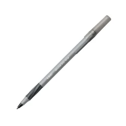 BIC® Round Stic Grip⢠Xtra-Comfort Ballpoint Pens, Fine Point, 0.8 mm, Gray Barrel, Black Ink, Pack Of 12