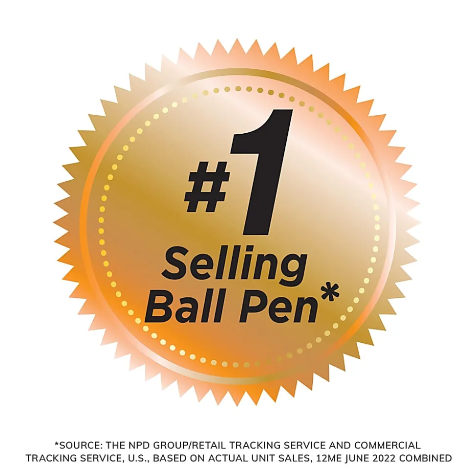 BIC Round Stic Xtra Life Ballpoint Pens, Medium Point, 1.0mm, Translucent Blue Barrel, Blue Ink, Pack Of 10