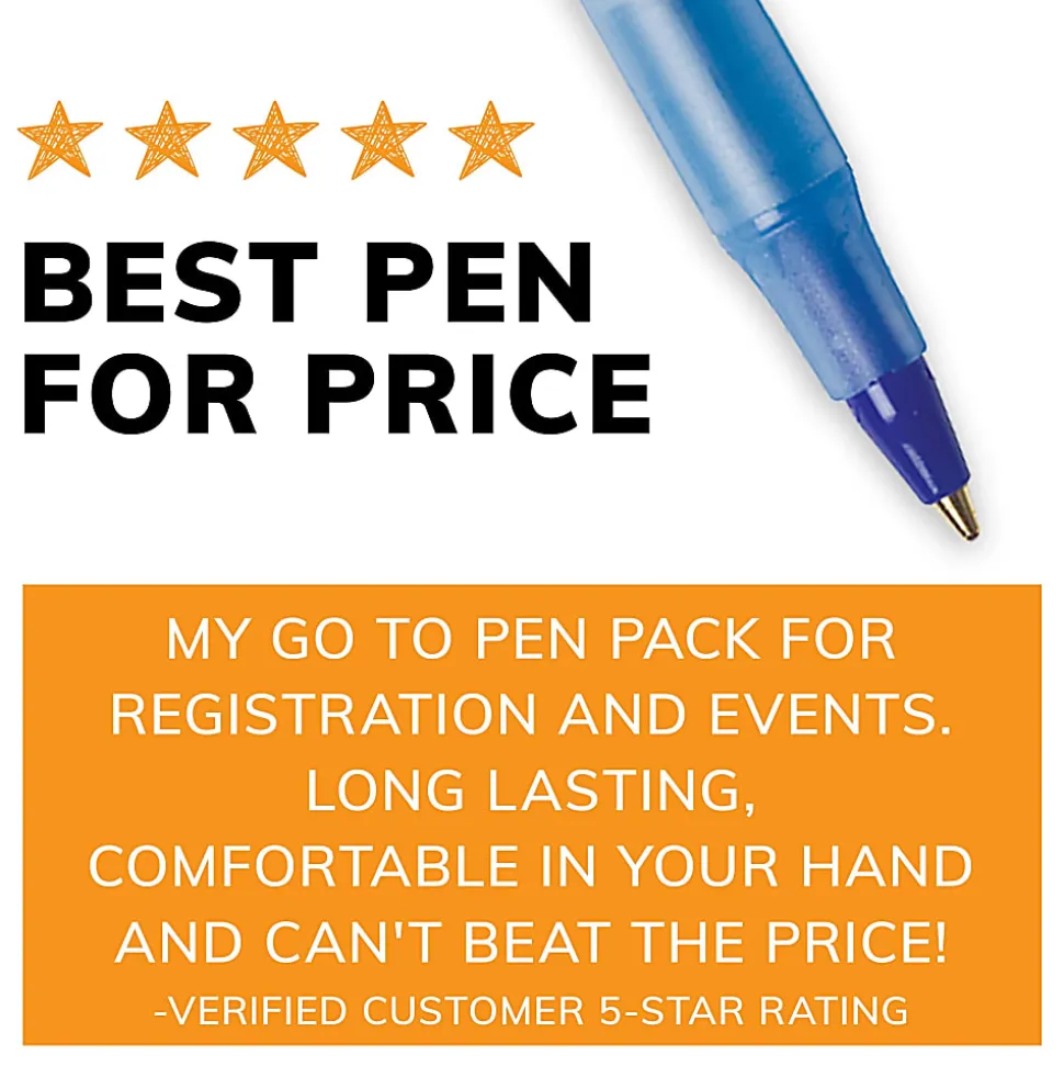 BIC Round Stic Xtra Life Ballpoint Pens, Medium Point, 1.0mm, Translucent Blue Barrel, Blue Ink, Pack Of 10