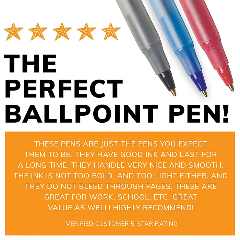 BIC Round Stic Xtra Life Ballpoint Pens, Medium Point, 1.0 mm, Translucent Red Barrels, Red Ink, Pack Of 10 Pens