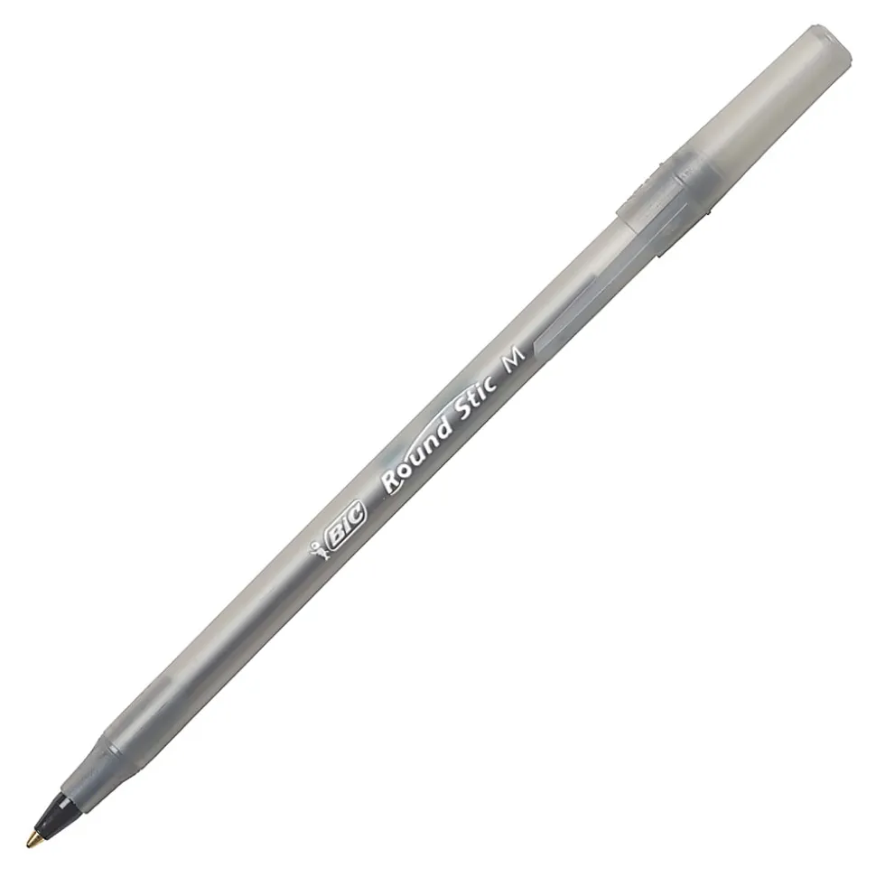 BIC Round Stic Xtra Life Ballpoint Pens, Medium Point, 1.0 mm, Translucent Barrel, Black Ink, Box Of 240 Pens