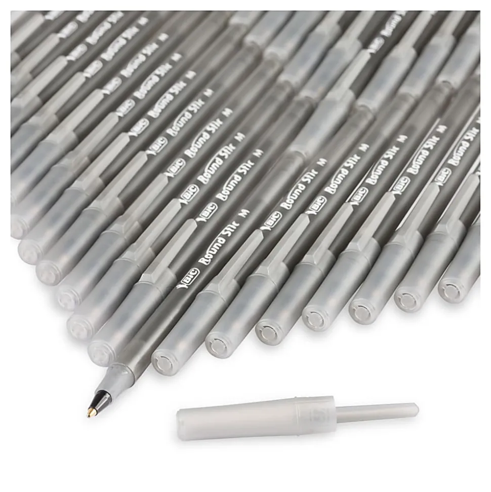 BIC Round Stic Xtra Life Ballpoint Pens, Medium Point, 1.0 mm, Translucent Barrel, Black Ink, Box Of 240 Pens