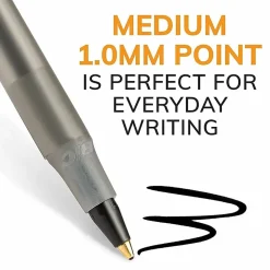 BIC Round Stic Xtra Life Ballpoint Pens, Medium Point, 1.0 mm, Translucent Black Barrels, Black Ink, Pack Of 10 Pens