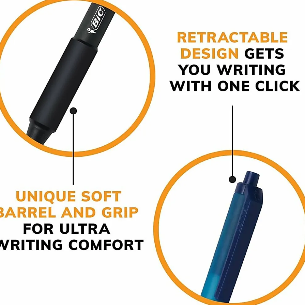 BIC Soft Feel Retractable Ball Point Pen, Medium Point, 1.0MM, Black, Pack Of 18