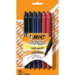 BIC Soft Feel Retractable Ball Point Pen, Medium Point, 1.0mm, Business Assorted, Assorted Barrels, Pack Of 18