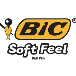 BIC Soft Feel Retractable Ballpoint Pens, Medium Point, 1.0 mm, Black Barrel, Black Ink, Pack Of 12 Pens