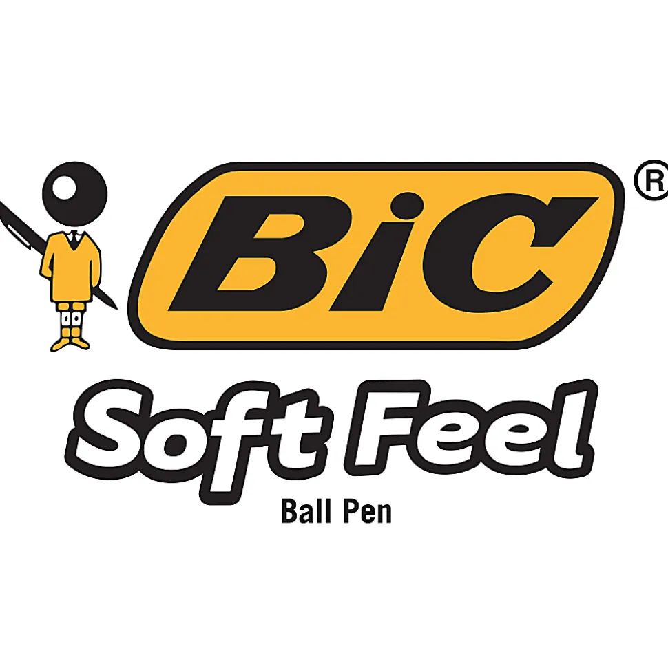 BIC Soft Feel Retractable Ballpoint Pens, Medium Point, 1.0 mm, Black Barrel, Black Ink, Pack Of 12 Pens