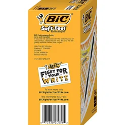 BIC Soft Feel Retractable Ballpoint Pens, Medium Point, 1.0 mm, Black Barrel, Black Ink, Pack Of 12 Pens