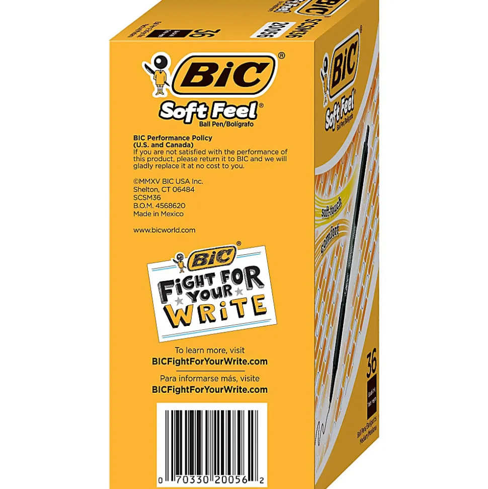 BIC Soft Feel Retractable Ballpoint Pens, Medium Point, 1.0 mm, Black Barrel, Black Ink, Pack Of 12 Pens