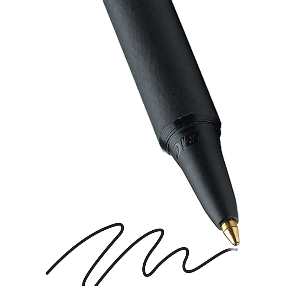 BIC Soft Feel Retractable Ballpoint Pens, Medium Point, 1.0 mm, Black Barrel, Black Ink, Pack Of 12 Pens