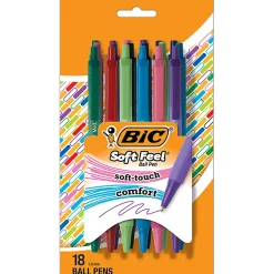 BIC Soft Feel Retractable Ball Point Pen, Medium Point, 1.0MM, Fashion Assorted Ink, Pack of 18
