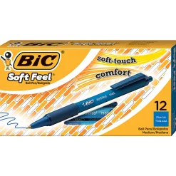 BIC Soft Feel Retractable Ballpoint Pens, Medium Point, 1.0 mm, Blue Barrel, Blue Ink, Pack Of 12