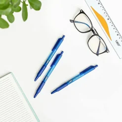 BIC Soft Feel Retractable Ballpoint Pens, Medium Point, 1.0 mm, Blue Barrel, Blue Ink, Pack Of 12