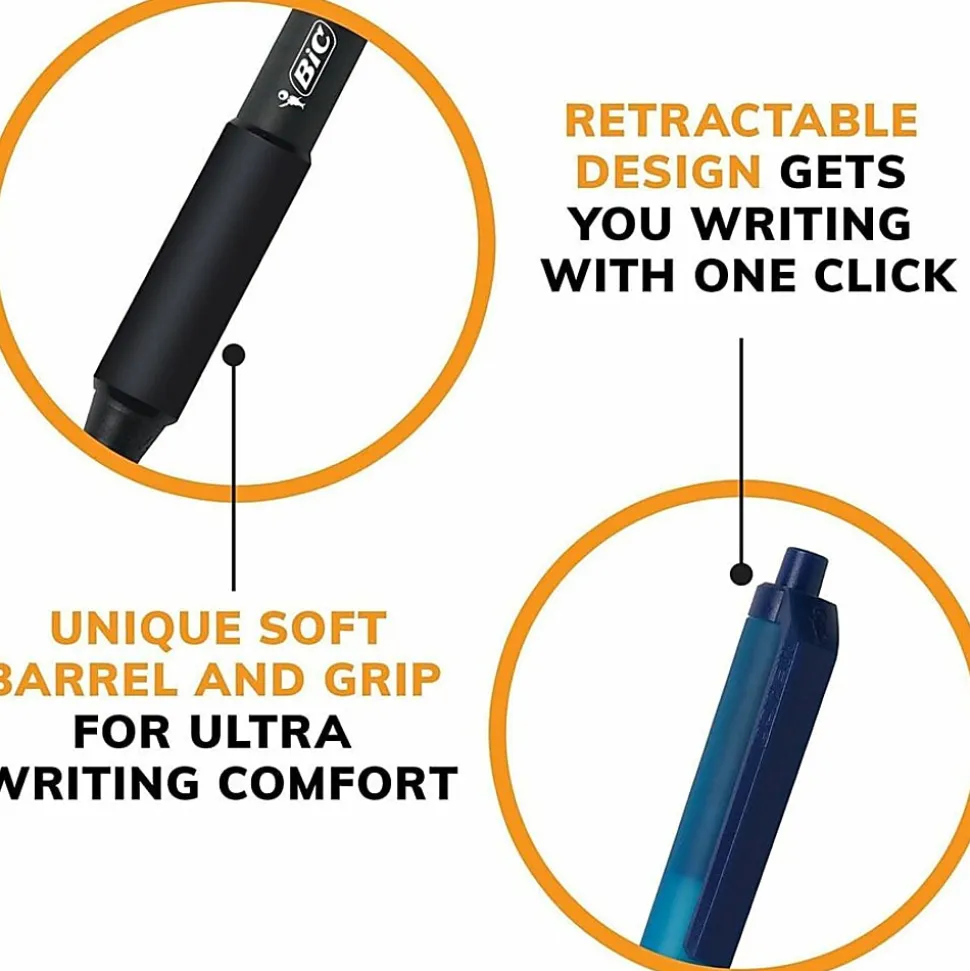 BIC® SoftFeel Retractable Ballpoint Pens, Medium Point, 1.0 mm, Assorted Barrels, Assorted Ink Colors, Box Of 36